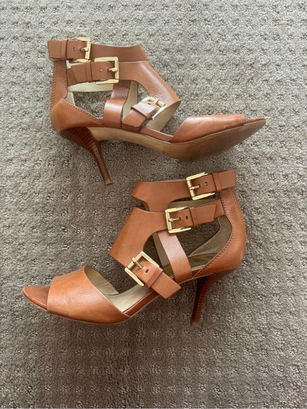 MICHAEL Michael Kors Tan Leather Strappy Buckle High Heels